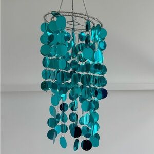 Blue Bling hanging Plastic Chandelier. Event Party Decor. W8.5 H18